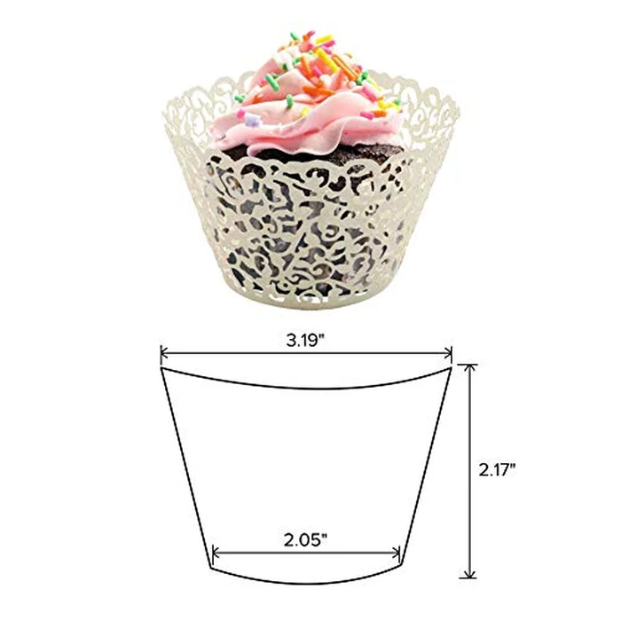 T-Language 100pcs Cupcake Wrappers Lace Cupcake Liners Laser Cut Artistic Bake Cake Paper Cups Muffin Paper Holders for Wedding Party Birthday Decoration Beige by T-Language - Image 2