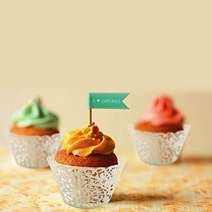 T-Language 100pcs Cupcake Wrappers Lace Cupcake Liners Laser Cut Artistic Bake Cake Paper Cups Muffin Paper Holders for Wedding Party Birthday Decoration Beige by T-Language - Image 5