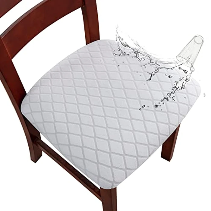 Genina Waterproof Seat Covers for Dining Room Chairs, Stretch Chair Covers Removable Washable Dinning Room Kitchen Chair Seat Cushion Slipcovers (Argyle-White, 6 PCS) Brand: Genina by Genina - Image 1