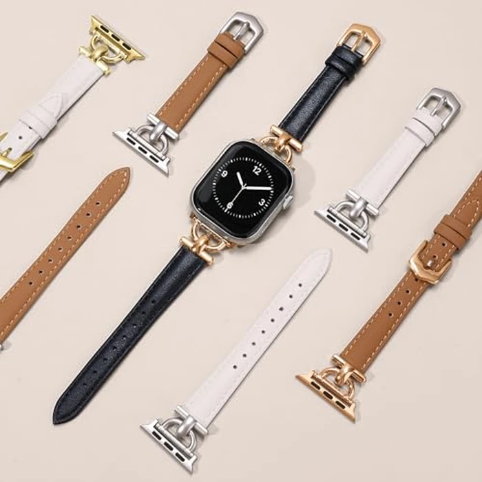mxiixnai Leather Band Compatible with Apple Watch Strap Women, Genuine Leather Wristband with D-Shape Metal Buckle for iWatch Bands Series 10/9/8/7/6/5/4/3/2/1/se/Ultra/Ultra 2(49/46/45/44/42mm,Light Brown/Rose Gold) by mxiixnai - Image 6