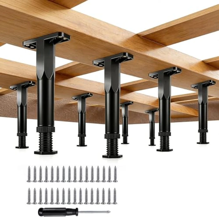 Hanlintk 8PCS Adjustable Bed Frame Support Legs (5.1"-8.3"), Frame Center Slats Heavy Support Leg W/Screws for Bed Frame/King Queen Bed/Slats/Cabinet/Dresser/Table/Sofa/Chair (8pcs (5.1"-8.3")) by Hanlintk - Used - Acceptable condition - CA$16.84