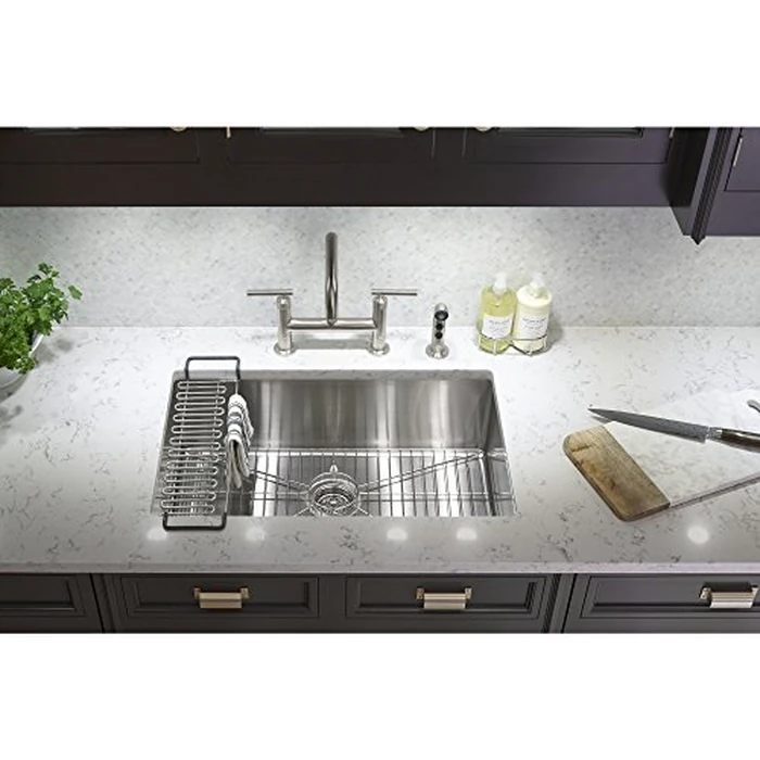 KOHLER Strive(R) 29" Undermount Kitchen Sink, Medium Single Bowl with Basin Rack, Stainless Steel Kitchen Sinks, K-5409-NA by Kohler - Image 4