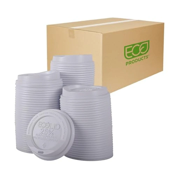 Eco-Products Ecolid Recycled Large Coffee Cup Lids, Case of 1000, White, Fits 10-20oz Hot Cups, Made from 25% Post-Consumer Recycled Plastic Polystyrene, Made in the U.S.A. by ECO PRODUCTS - Image 1