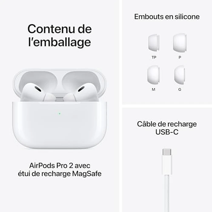 Apple AirPods Pro (2nd Generation) Wireless Ear Buds with USB-C Charging, Up to 2X More Active Noise Cancelling Bluetooth Headphones, Transparency Mode, Adaptive, Personalized Spatial Audio, White by Apple - Image 7