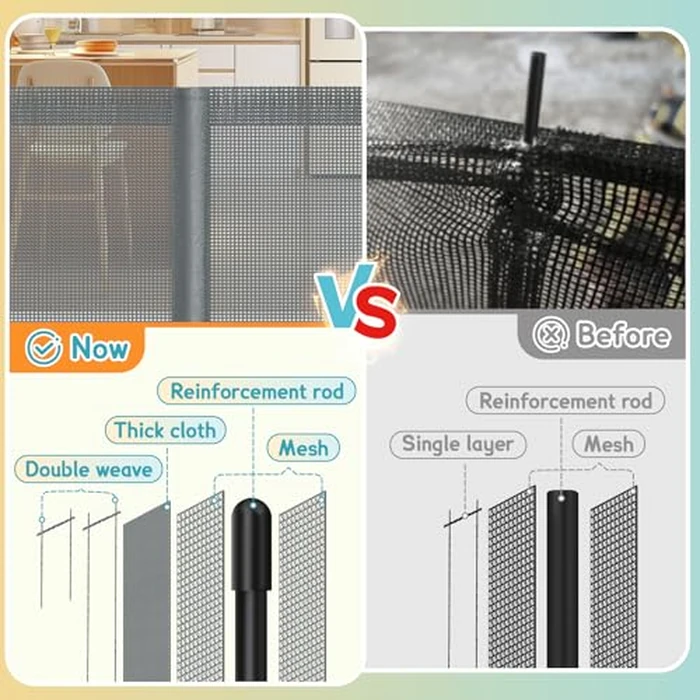 5 Meters Retractable Baby Gate Extra Wide, 42'' Extra Tall Mesh Gate for Indoor/Outdoor, 200'' Grey Reinforced Retractable Dog Gate with Reinforcement Rod for Doorways, Stairs, Large Openings by AMAZKRUS - Image 3