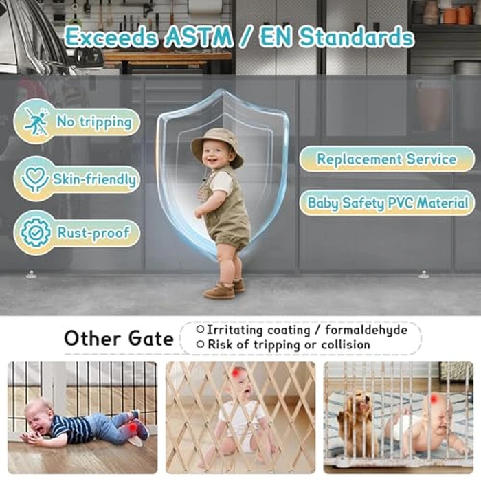 5 Meters Retractable Baby Gate Extra Wide, 42'' Extra Tall Mesh Gate for Indoor/Outdoor, 200'' Grey Reinforced Retractable Dog Gate with Reinforcement Rod for Doorways, Stairs, Large Openings by AMAZKRUS - Image 4