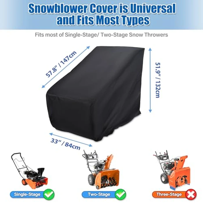 HOMEE Snow Blower Cover Waterproof Heavy Duty, 57.8"L x 33"W x 51.9"H Universal Fit Snowblower Covers,Snow Thrower Cover, UV Protection, Windproof, Sandproof, Outdoor Protection by HOMEE - Image 2