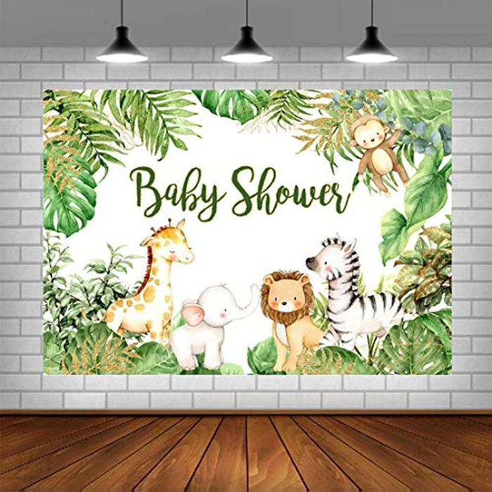 LoveInM Safari Animals Baby Shower Backdrop 5x3ft Vinyl Multicolor Gold Jungle Baby Shower Background Party Banner Decorations for Boy Photo Studio Props by LoveInM - Used - Good condition