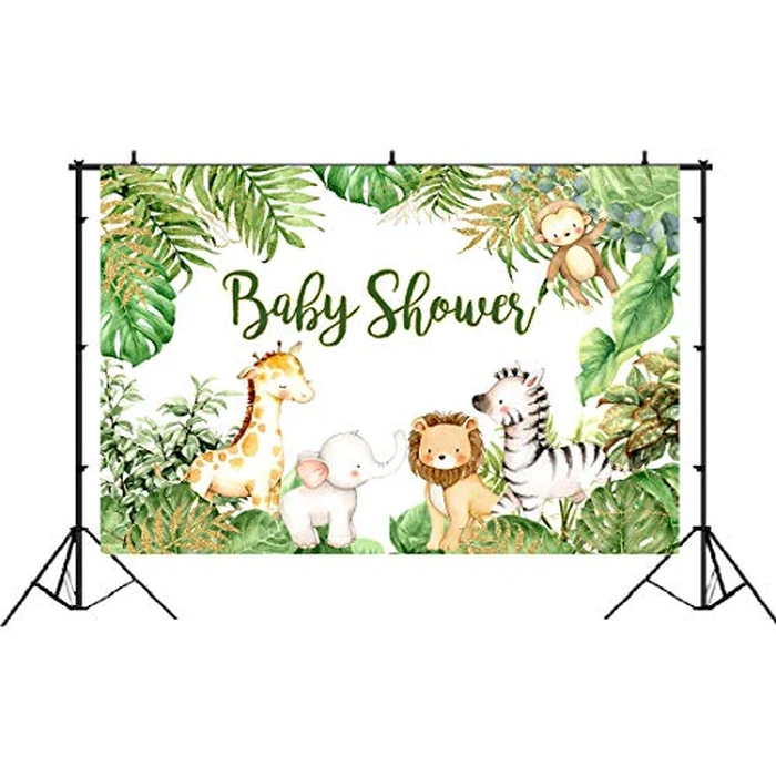 LoveInM Safari Animals Baby Shower Backdrop 5x3ft Vinyl Multicolor Gold Jungle Baby Shower Background Party Banner Decorations for Boy Photo Studio Props by LoveInM - Image 2