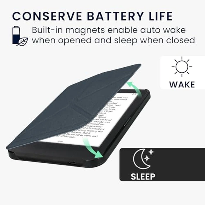 kwmobile Origami Case Compatible with Kobo Clara BW/Colour Case - Slim PU Leather Cover with Stand - Dark Blue by kwmobile - Image 3