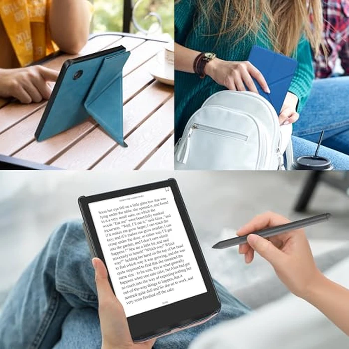 kwmobile Origami Case Compatible with Kobo Clara BW/Colour Case - Slim PU Leather Cover with Stand - Dark Blue by kwmobile - Image 5