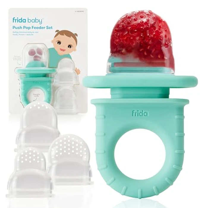 Frida Baby Push Pop Silicone Feeder, Baby Fruit Food Feeder to Safely Introduce New Foods, Fresh + Frozen, Breastmilk Popsicles, BPA Free, Dishwasher Safe | 3 Count, Teal by Frida Baby - Used - Like New condition - US$7.65