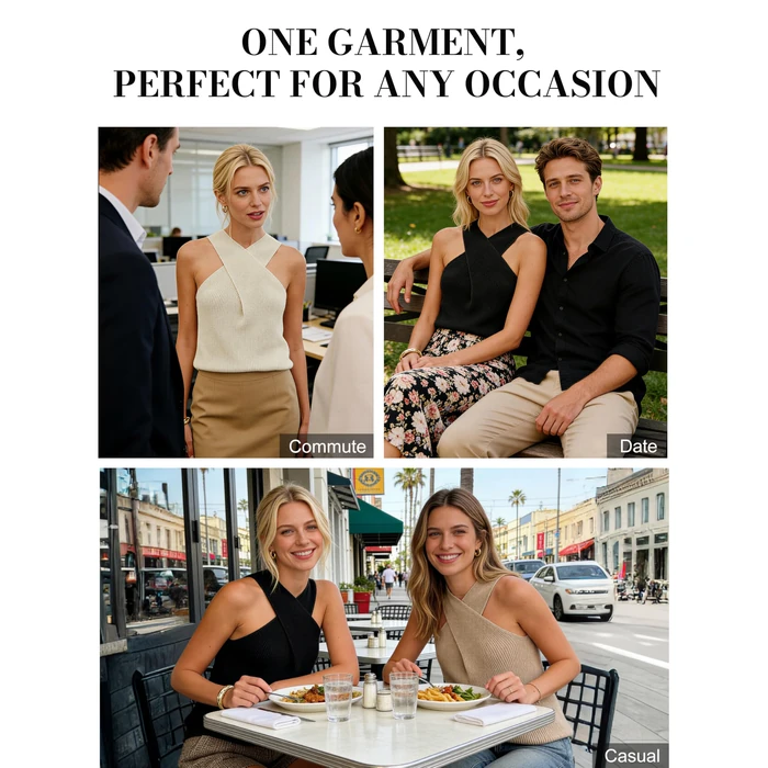 Yeokou Women Halter Cross Over Collar Tank Knit Sleeveless Top Solid Color Casual Summer Blouse(Blue-S) by Yeokou - Image 8