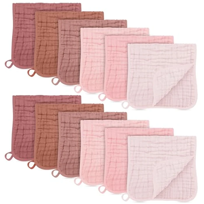 SWEET DOLPHIN 12 Pack Muslin Burp Cloths Large 100% Cotton Burping Clothes for Baby Drool - Absorbent and Soft Boys & Girls Milk Spit Up Rags for Newborn Essentials Registry - Dewy Petal by SWEET DOLPHIN - Used - Like New condition - US$12.02