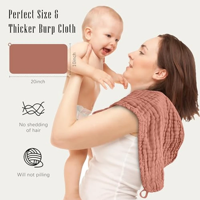 SWEET DOLPHIN 12 Pack Muslin Burp Cloths Large 100% Cotton Burping Clothes for Baby Drool - Absorbent and Soft Boys & Girls Milk Spit Up Rags for Newborn Essentials Registry - Dewy Petal by SWEET DOLPHIN - Image 3