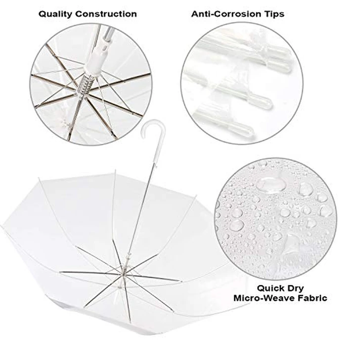 Liberty Imports Pack of 12 Wedding Style Stick Umbrellas 46" Large Canopy Windproof Auto Open J Hook Handle in Bulk (Crystal Clear) by Liberty Imports - Image 4