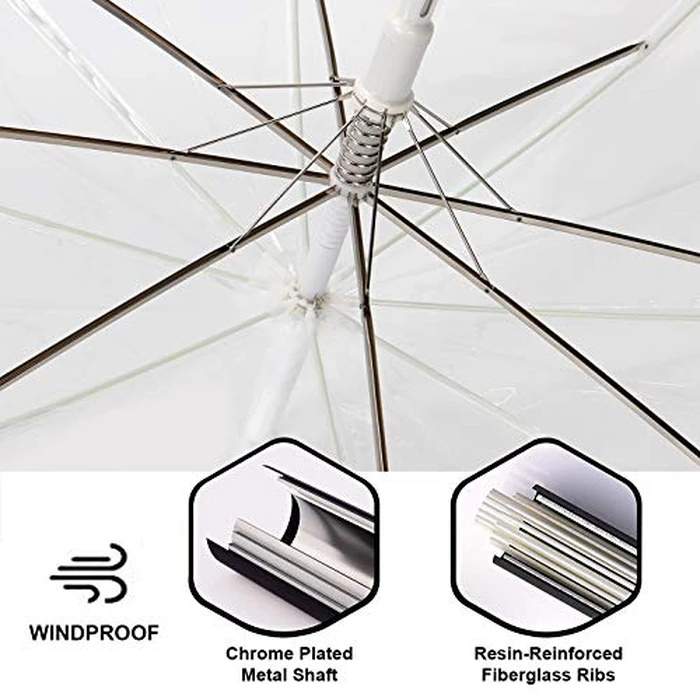 Liberty Imports Pack of 12 Wedding Style Stick Umbrellas 46" Large Canopy Windproof Auto Open J Hook Handle in Bulk (Crystal Clear) by Liberty Imports - Image 5