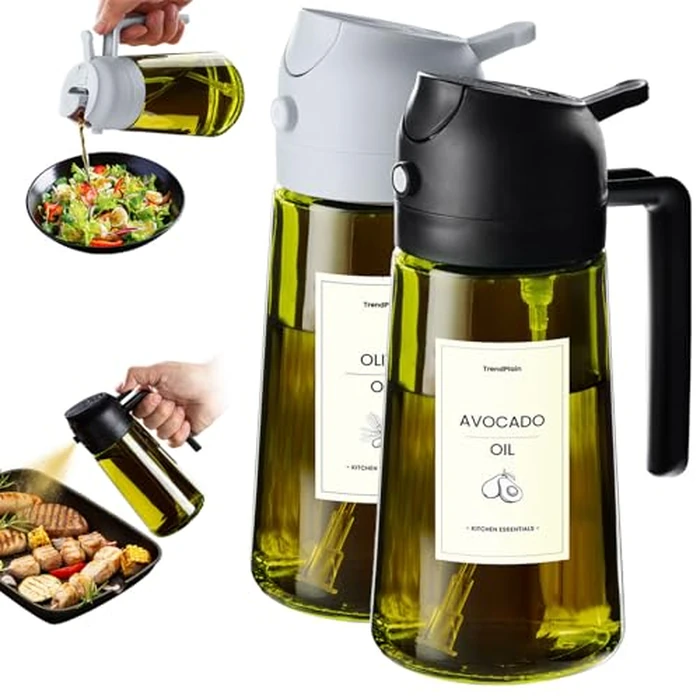TrendPlain - Original 16oz/470ml Olive Oil Dispenser Bottle for Kitchen Gadgets and Air Fryer Accessories - Olive Oil Sprayer for Cooking w/Stickers - Black&Ash by TrendPlain - Used - Very Good condition