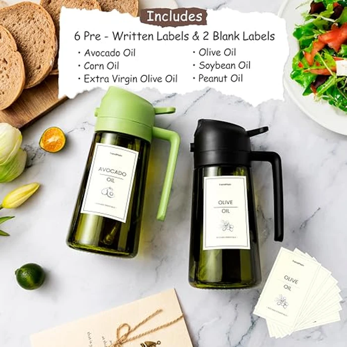 TrendPlain - Original 16oz/470ml Olive Oil Dispenser Bottle for Kitchen Gadgets and Air Fryer Accessories - Olive Oil Sprayer for Cooking w/Stickers - Black&Ash by TrendPlain - Image 2