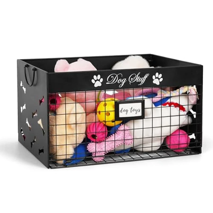 Bfttlity Dog Toy Basket - Large Dog Toy Box with Handles and Label Position Design for Living Room, Metal Dogs Toys Bin Storage for Pets Chew Toys, Blankets, Clothes, Food (Black) by Bfttlity - Image 1