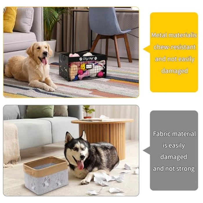 Bfttlity Dog Toy Basket - Large Dog Toy Box with Handles and Label Position Design for Living Room, Metal Dogs Toys Bin Storage for Pets Chew Toys, Blankets, Clothes, Food (Black) by Bfttlity - Image 5