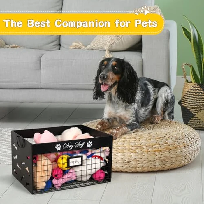 Bfttlity Dog Toy Basket - Large Dog Toy Box with Handles and Label Position Design for Living Room, Metal Dogs Toys Bin Storage for Pets Chew Toys, Blankets, Clothes, Food (Black) by Bfttlity - Image 6