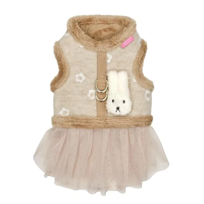Pinkaholic New York Lidia Dress Dog Harness Warm Winter Flower Pattern for Small Dog, Beige, Medium by PINKAHOLIC - Image 1