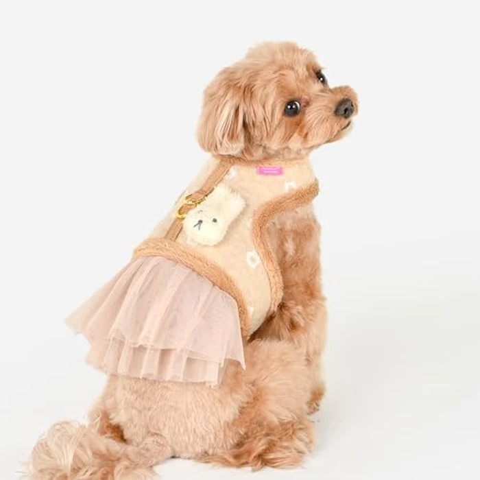 Pinkaholic New York Lidia Dress Dog Harness Warm Winter Flower Pattern for Small Dog, Beige, Medium by PINKAHOLIC - Image 4