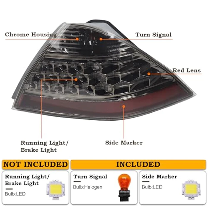 KAMDKI A Pair Smoke Black Tail Light Fit for 2006 2007 Honda Accord LX EX EXL Sedan 4-Door Rear Lamp Assembly Left Driver and Right Passenger Side W/Bulb W/O Unit Module 33551SDAA32 HO2819130 by KAMDKI - Image 4