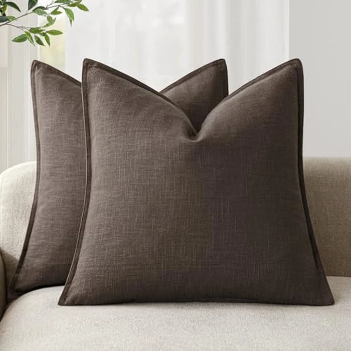 Foindtower Pack of 2, Decorative Linen Soild Throw Pillow Covers Soft Accent Cushion Case Boho Farmhouse Neutral Pillowcase for Couch Sofa Bedroom Living Room Home Decor 22 x 22 Inch Reddish Brown by Foindtower - Used - Very Good condition - CA$29.52