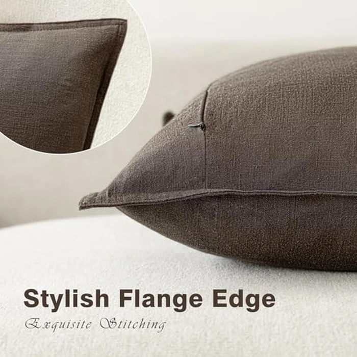 Foindtower Pack of 2, Decorative Linen Soild Throw Pillow Covers Soft Accent Cushion Case Boho Farmhouse Neutral Pillowcase for Couch Sofa Bedroom Living Room Home Decor 22 x 22 Inch Reddish Brown by Foindtower - Image 3
