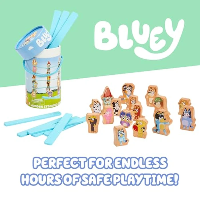 Bluey Stacking Game - Spin, Balance & Play with 15 Fun Character Pieces & Sticks, Exciting Wooden Stacking Game for Kids, Toddlers & Families Ages 3+ by Bluey - Image 6