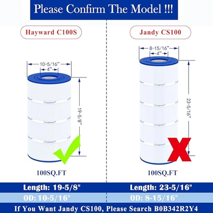 Cryspool(R) C100S Filter Compatible with CX100XRE, C100S, SwimClear C100S, PA100S, C-9440, 100 Sq. Ft Pool Filter Cartridge, 1 Pack by Cryspool - Image 2