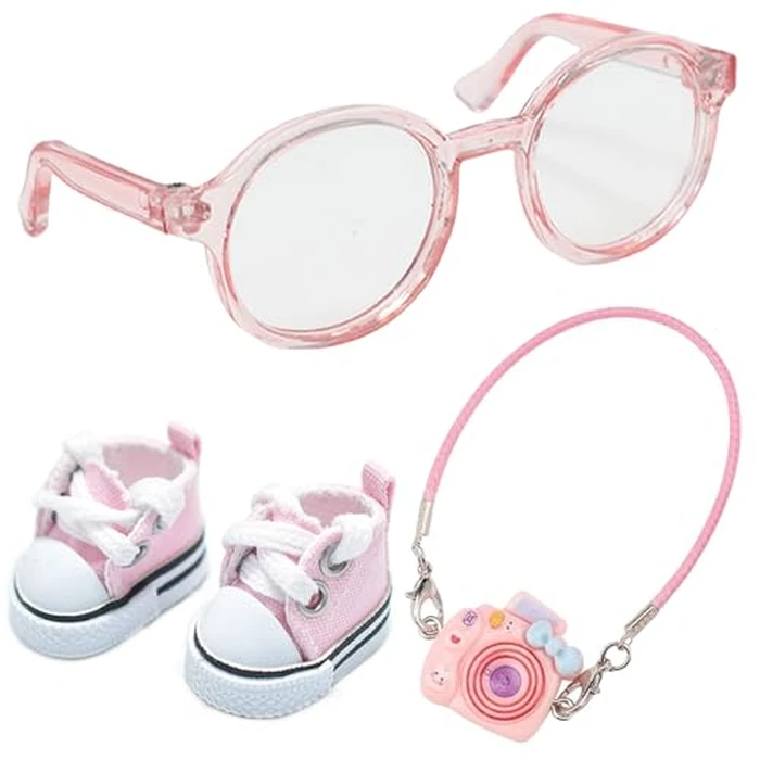 Doll Accessories Set for Labubu Included Mini Glasses, Camera and Mini Shoes, Dress Up Accessories for 17cm, Mini Costume Supplies (Pink) by NixusHep Drca00 - Used - Like New condition - US$14.40