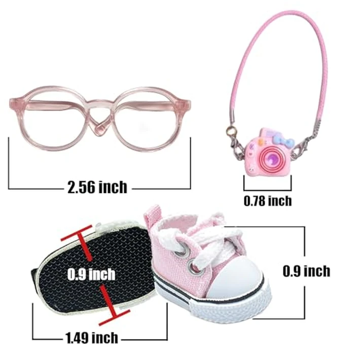 Doll Accessories Set for Labubu Included Mini Glasses, Camera and Mini Shoes, Dress Up Accessories for 17cm, Mini Costume Supplies (Pink) by NixusHep Drca00 - Image 2