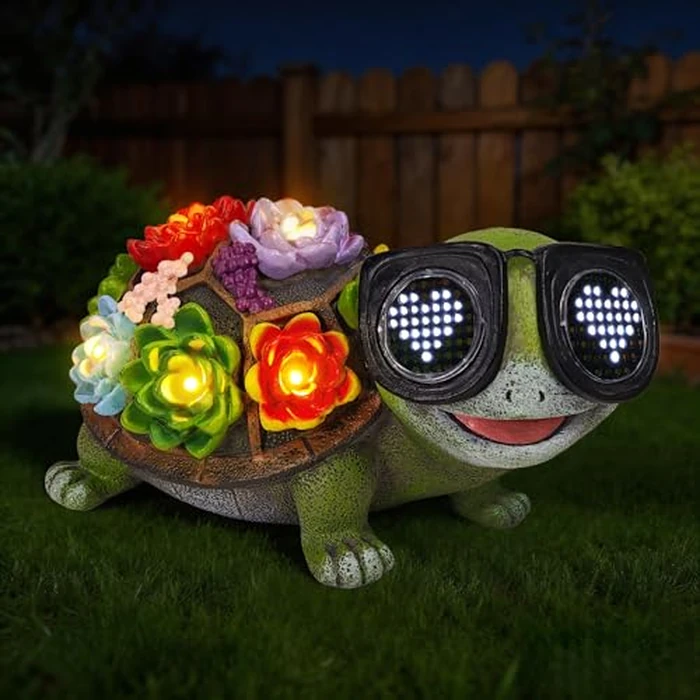 Solar Turtle Garden Decor Statue - Turtle Garden Statues with Love LED Lights,Outdoor Figurine Decorations for Outside Yard, Lawn, Patio, Porch, Balcony, Unique Birthday Gifts for Mom Women Grandma by ViQuHaT - Used - Like New condition - US$21.59