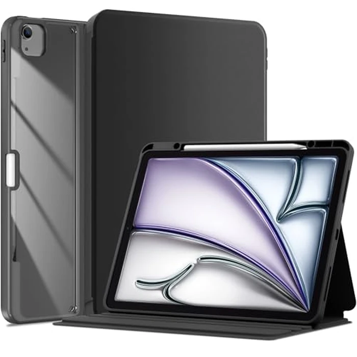 ProCase for iPad Air 13 Inch Case M4/M3/M2 (2026/2025/2024), iPad Pro 12.9 inch 6th/5th/4th/3rd 2022/2021/2020/2018; Transparent Back Shockproof Folio Cover with Pencil Holder -Black by ProCase - Used - Acceptable condition