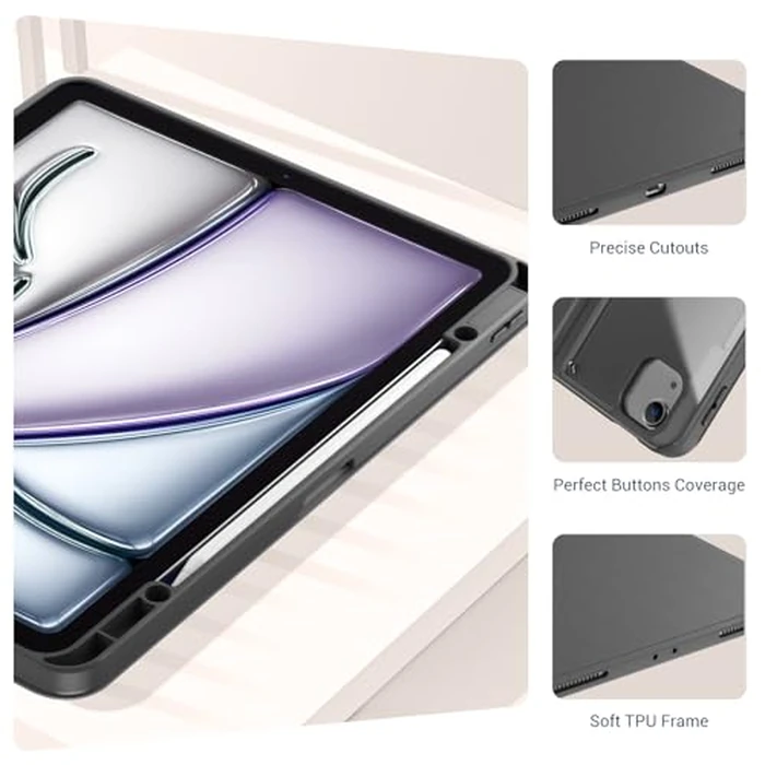 ProCase for iPad Air 13 Inch Case M4/M3/M2 (2026/2025/2024), iPad Pro 12.9 inch 6th/5th/4th/3rd 2022/2021/2020/2018; Transparent Back Shockproof Folio Cover with Pencil Holder -Black by ProCase - Image 5