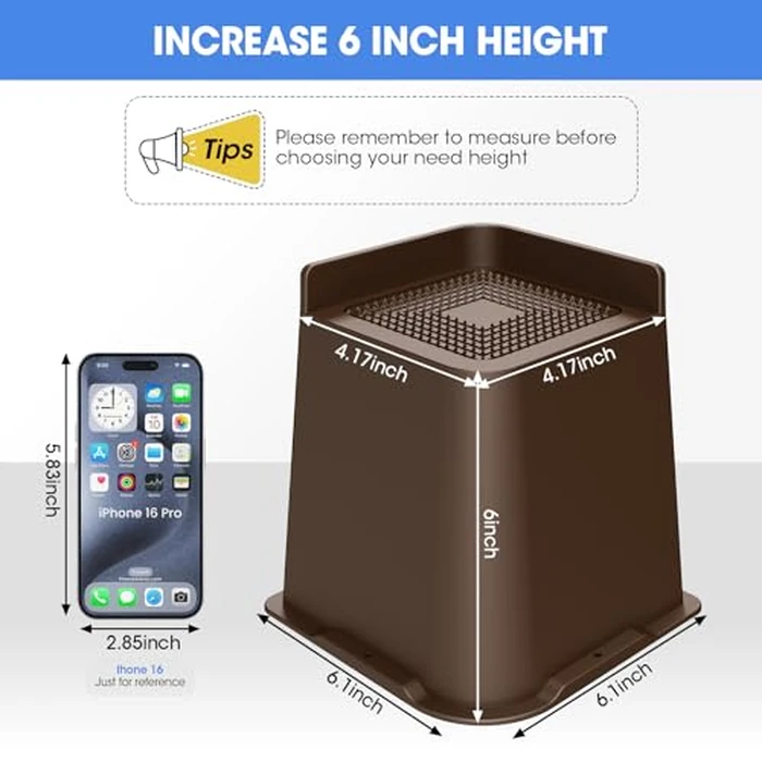 MYMULIKE Bed Risers 6 Inch Heavy Duty, Furniture Risers for Bed, Couch, Desk, Chair, Refrigerator, Cabinet, 4 Pack L Edge Square Design Stand Supports Up to 6000 Pounds by MYMULIKE - Image 2