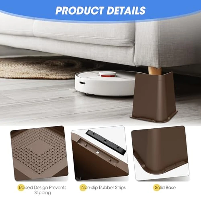 MYMULIKE Bed Risers 6 Inch Heavy Duty, Furniture Risers for Bed, Couch, Desk, Chair, Refrigerator, Cabinet, 4 Pack L Edge Square Design Stand Supports Up to 6000 Pounds by MYMULIKE - Image 4