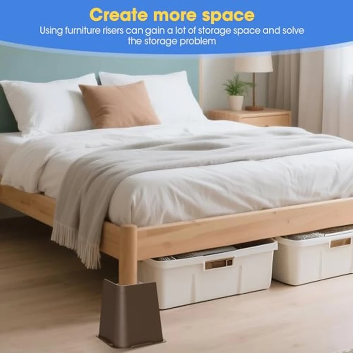 MYMULIKE Bed Risers 6 Inch Heavy Duty, Furniture Risers for Bed, Couch, Desk, Chair, Refrigerator, Cabinet, 4 Pack L Edge Square Design Stand Supports Up to 6000 Pounds by MYMULIKE - Image 7