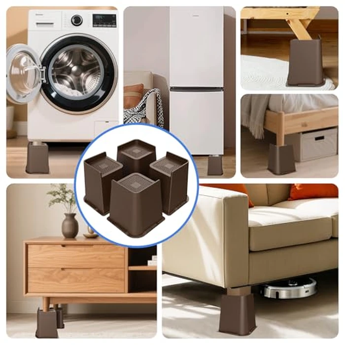 MYMULIKE Bed Risers 6 Inch Heavy Duty, Furniture Risers for Bed, Couch, Desk, Chair, Refrigerator, Cabinet, 4 Pack L Edge Square Design Stand Supports Up to 6000 Pounds by MYMULIKE - Image 8