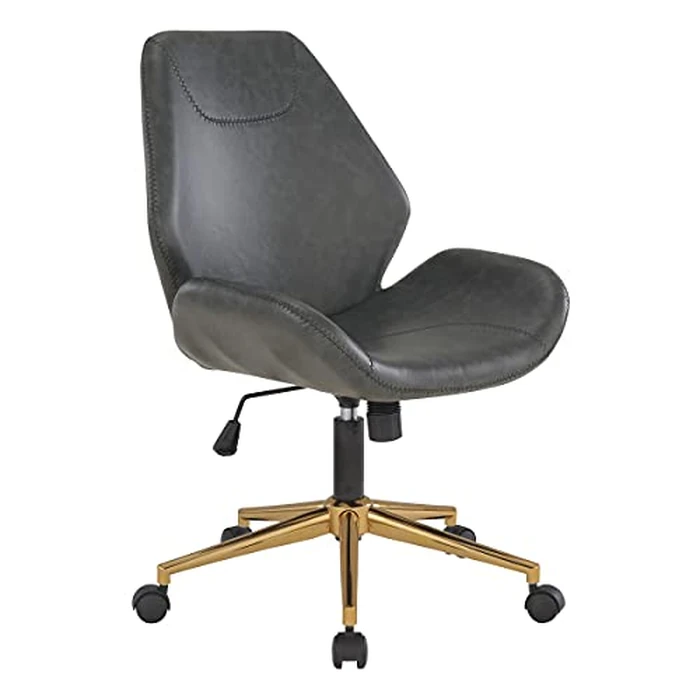 OSP Home Furnishings Reseda Scoop Adjustable Office Chair with Gold Finish 5-Star Base, Black Faux Leather by Office Star Products - Used - Very Good condition - US$101.59
