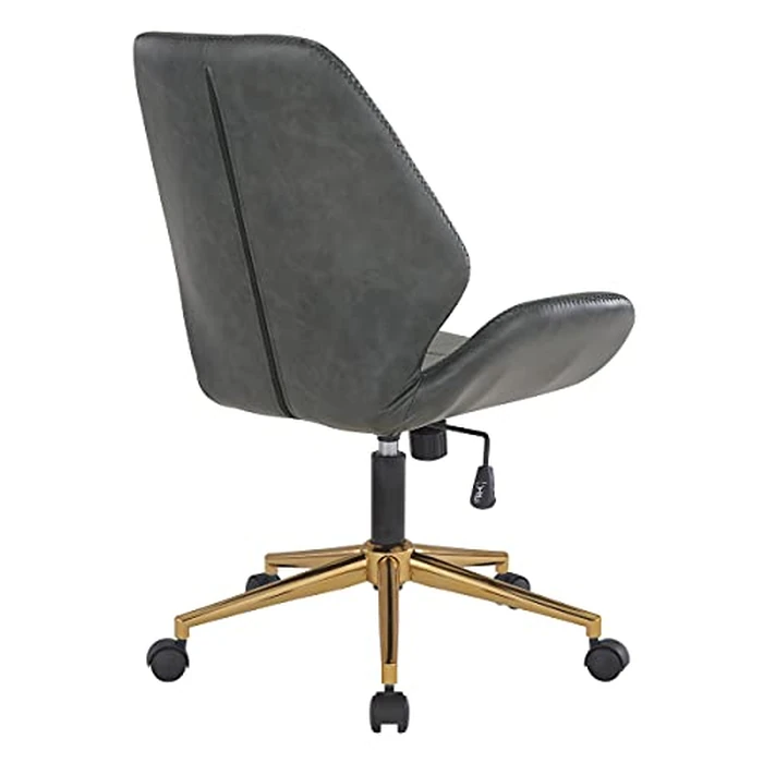 OSP Home Furnishings Reseda Scoop Adjustable Office Chair with Gold Finish 5-Star Base, Black Faux Leather by Office Star Products - Image 3