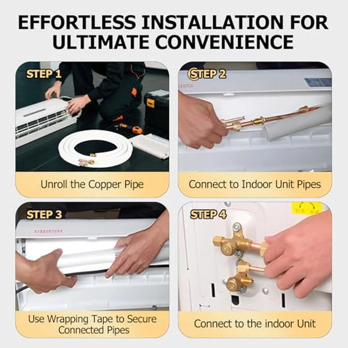 RUNZEG 10FT Mini Split Line Set 1/4" & 3/8" O.D Copper Pipes Tubing with Nuts & Installation Kit, 3/8" White Thickened PE Insulation Coil for Air Conditioning or Heating Pump Equipment & HVAC by RUNZEG - Image 5