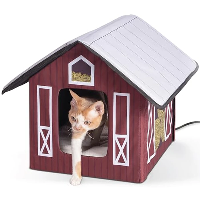 K&H Pet Products Heated Outdoor Cat House for Outside Pets in Winter, Weatherproof Outdoor House for Ferals, Insulated Kitty Shelter, 2 Doors, Waterproof Heated Cat Bed, Safety Listed - Barn 20W by K&H Pet Products - Used - Like New condition