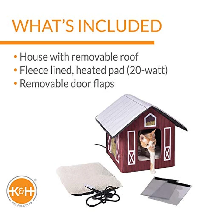 K&H Pet Products Heated Outdoor Cat House for Outside Pets in Winter, Weatherproof Outdoor House for Ferals, Insulated Kitty Shelter, 2 Doors, Waterproof Heated Cat Bed, Safety Listed - Barn 20W by K&H Pet Products - Image 3