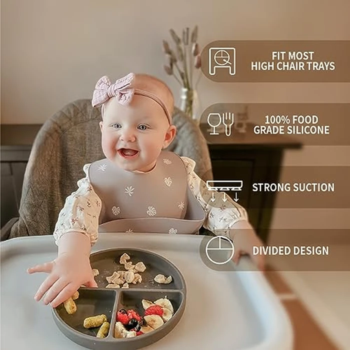 Moonkie Suction Plates for Baby | 100% Silicone BPA-Free Baby Plates| Divided Design | Microwave and Dishwasher Safe | Toddler Plates 2 Pack by Moonkie - Image 2