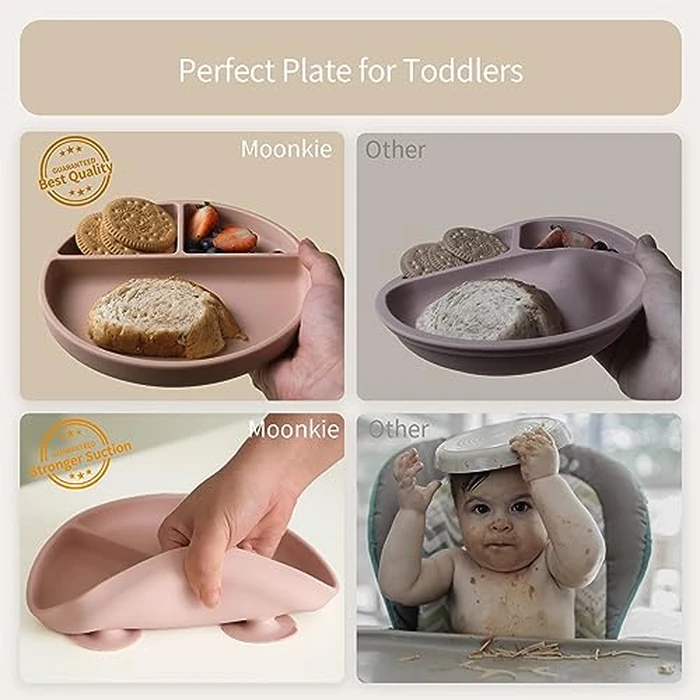 Moonkie Suction Plates for Baby | 100% Silicone BPA-Free Baby Plates| Divided Design | Microwave and Dishwasher Safe | Toddler Plates 2 Pack by Moonkie - Image 5