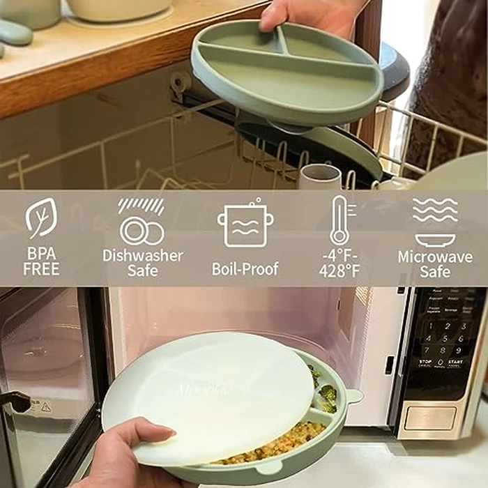 Moonkie Suction Plates for Baby | 100% Silicone BPA-Free Baby Plates| Divided Design | Microwave and Dishwasher Safe | Toddler Plates 2 Pack by Moonkie - Image 6